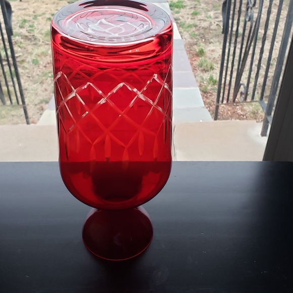 Vintage Ruby Red Flash To Clear Vase/Dicanter - Picture 3 of 16